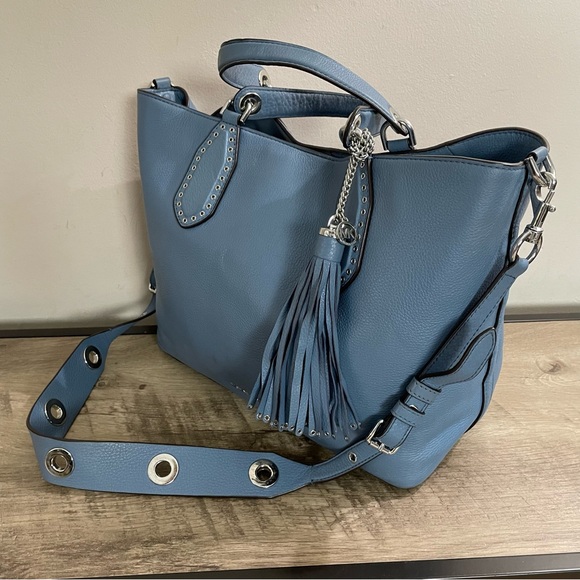 MICHAEL KORS Blue Leather BROOKLYN Large GRAB BAG Designer SATCHEL Bag PURSE - Picture 1 of 8